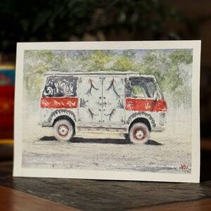 Original Watercolor Painting of Flower Bus 8 x 6